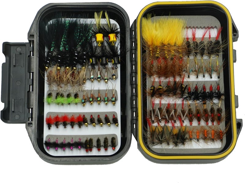 CTrowelpro Fly Fishing Flies Assortment Kit with Fly Box, 100PCS Dry/Wet Tenkara Flies, Streamers, Nymph, Popper for Trout Salmon Bass Steelhead Fly Fishing Kit - Image 1